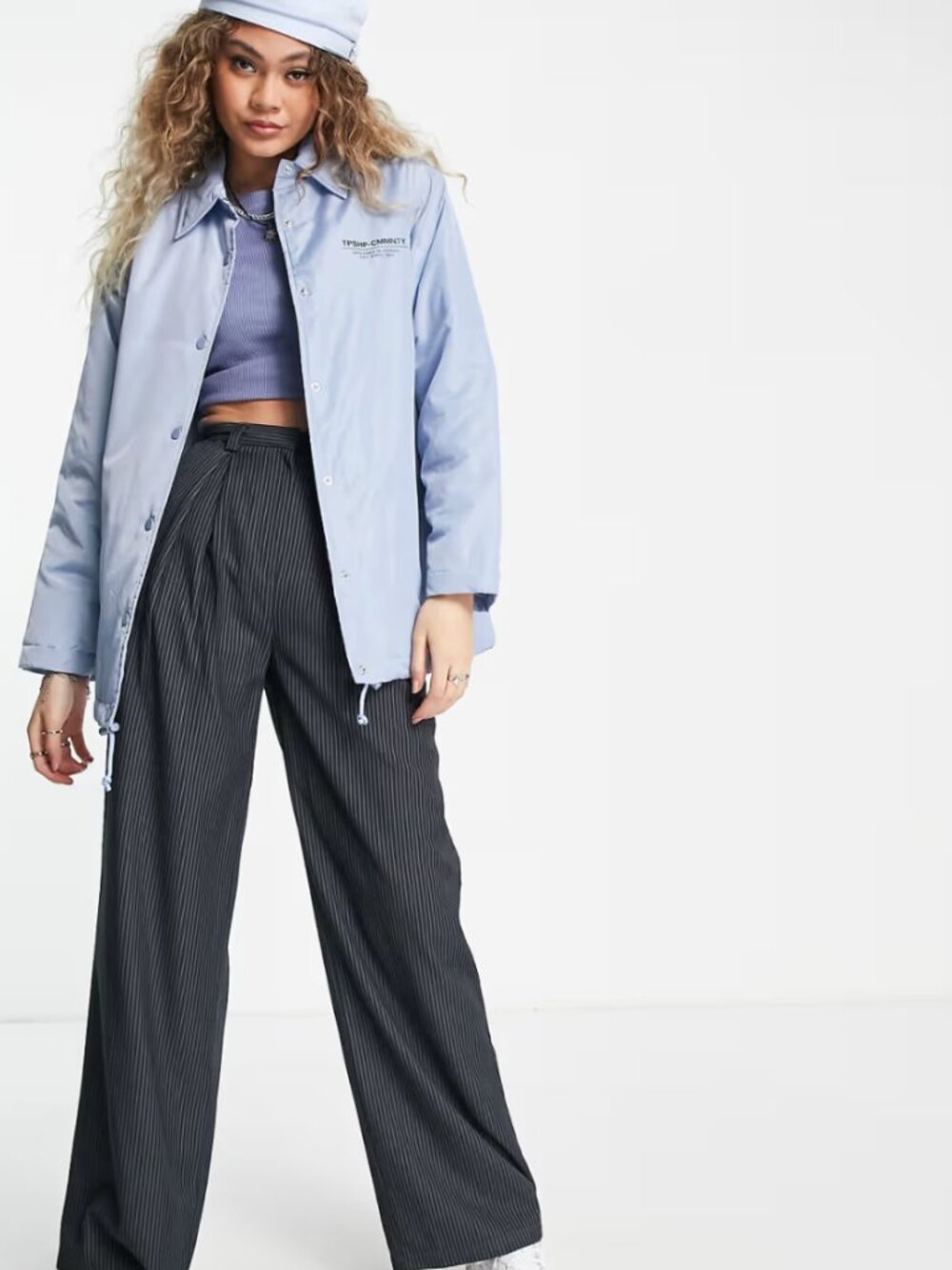 Topshop Blue nylon coach jacket with front graphic in blue - Picture 4 of 4